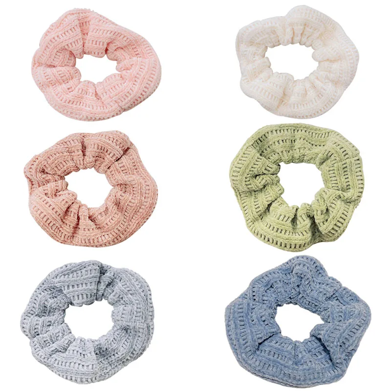 

Soft Knitted Hair Scrunchies Solid Striped Warm Hair Band Elastic Hair Rope Elegant Hair Holder Head Band