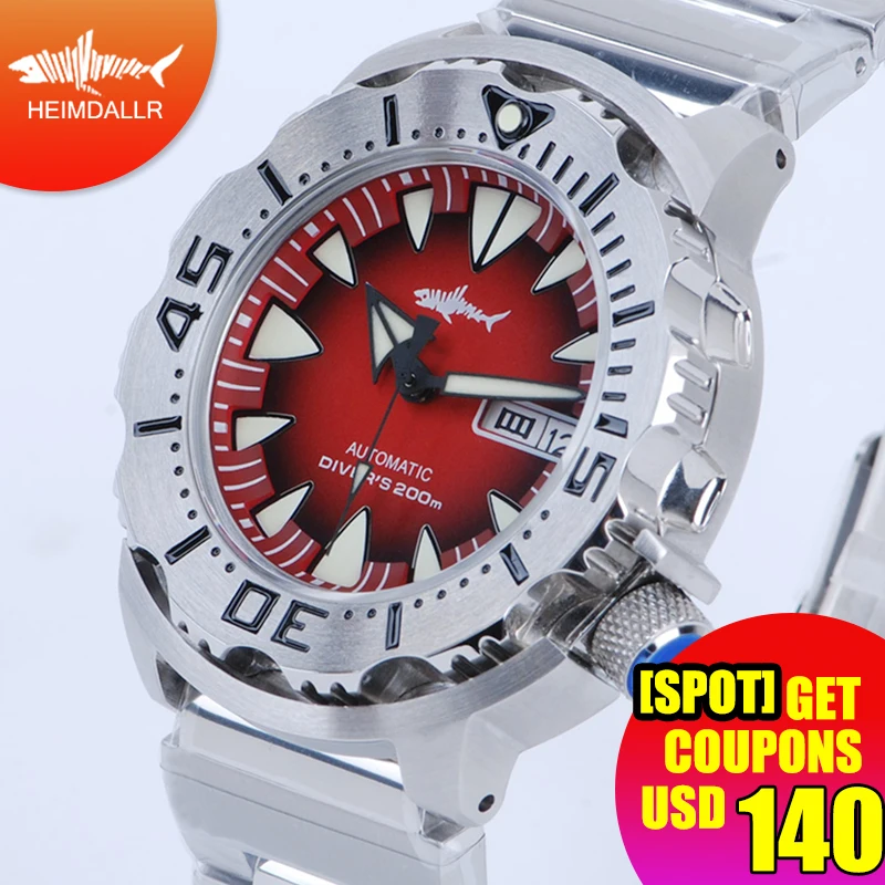 US $178.75 HEIMDALLR Mens Automatic Watch Sharkey Mechanical Watches Sapphire Crystal 200M Waterproof NH36A Movement Diver Watch Men