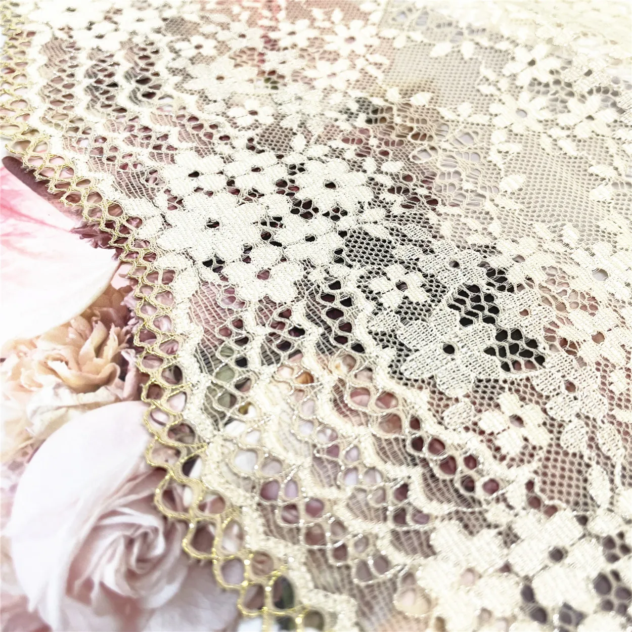3y/lot Width 7 7/ 8 inch 20cm Apricot Gold Stretch Lace Trim For Clothing Accessory Dress Sewing Applique Costume Lace Fabrics 1