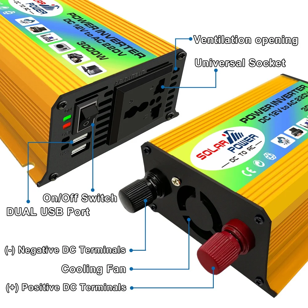 USB зарядка 3000 Вт DC 12 В в AC 220 В портативный автомобильный инвертор зарядное устройство конвертер адаптер DC 12 В AC 220 Модифицированная синусоида