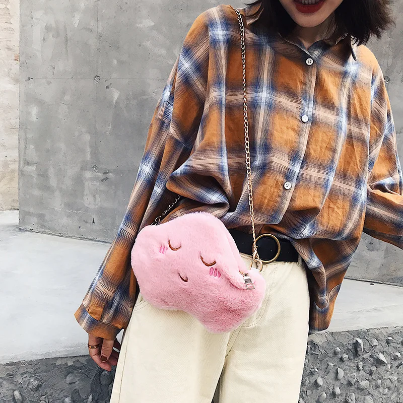 

Hong Kong Style INS Plush Eye-closed Cloud Modeling Square Sling Bag Maomao Shoulder Oblique WOMEN'S Bag