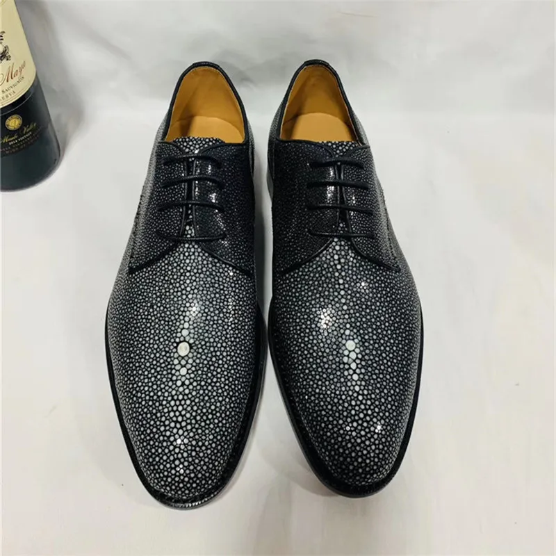 US $518.49 Fancy Designer Authentic Skate Stingray Sand Skin Businessmen Dress Shoes Genuine Cow Leather Insole Male Laceup Oxfords Shoes