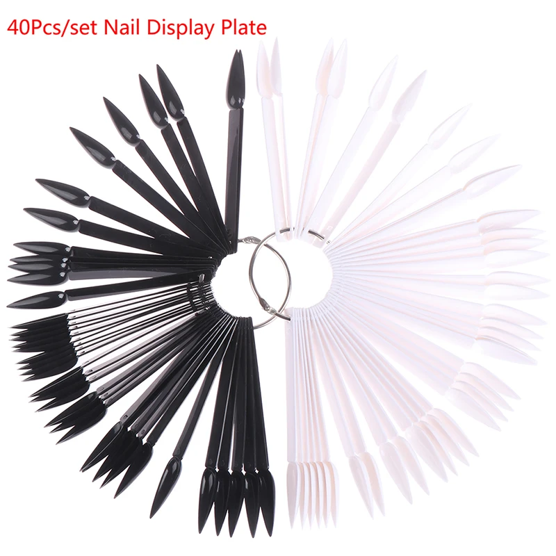 40Pcs/set Nail Art Tips False Nail Tips Color Card Buckle Ring Practice Display Nail Polish Plate Removable Tip