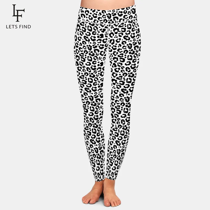 LETSFIND Sexy 3D Black and White Leopard Grain Digital Printing Leggings New High Waist Plus Size Women Elastic Slim Leggings fleece leggings