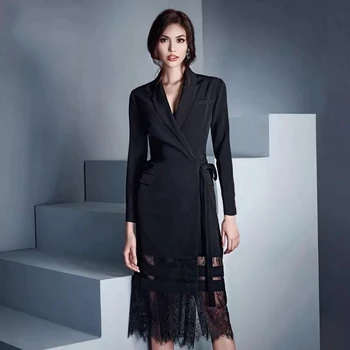 

New Arrival Runway spring Women Fashion slim Elegant Chic dress Casual luxury High-Quality suit stitching mesh Dresses vestidos