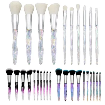 

10pcs Crystal Makeup Brushes Set Powder Foundation Fan Brush Eye Shadow Blending Eyebrow Professional Blush Makeup Brush Tool