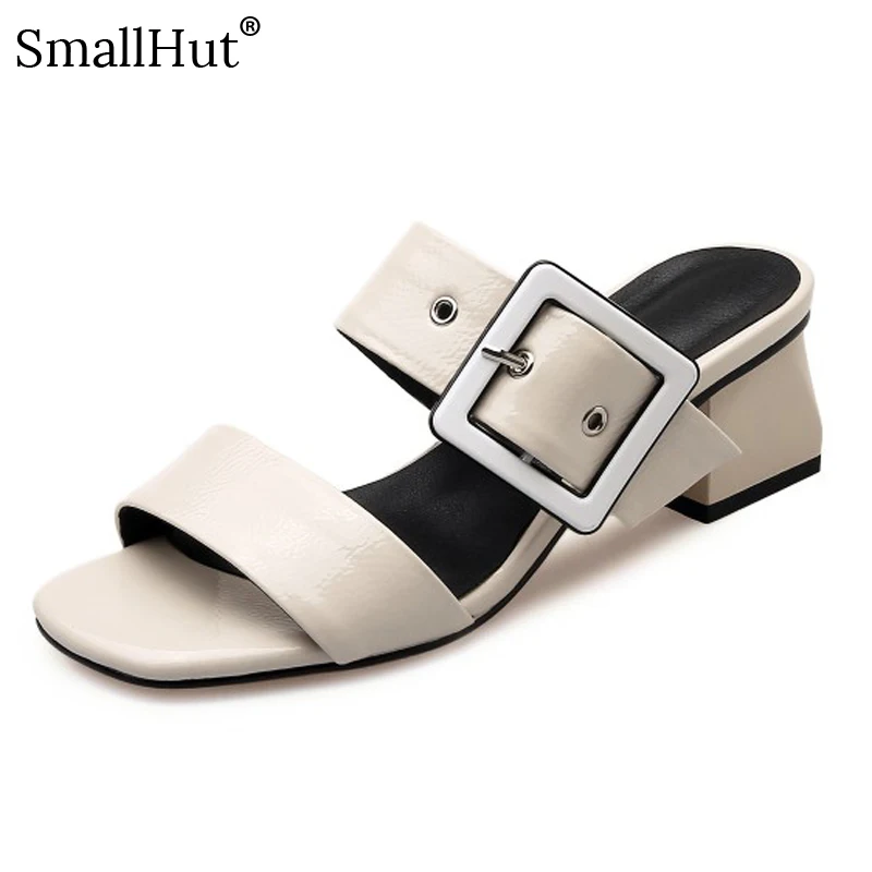 

Patent Leather Women Sandals Summer G038 New Shoes Black Beige Apricot Fashion Ladies Square Heel Buckle Handmade Crystal Sandal