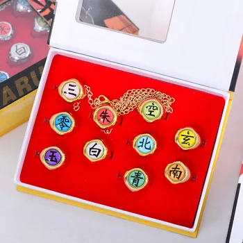 

10PCS Anime Naruto Rings With Box Akatsuki Member Uchiha Itachi Orochimaru Konan Nagato Zetsu HOKAGE Cosplay Men Ring Jewelry