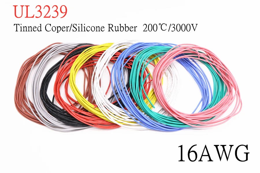 

1M UL3239 Flexible Silicone Wire 16AWG Insulated Tinned Copper Electrical Cable Silica Gel Soft Heatproof DIY Core Test Line 3KV