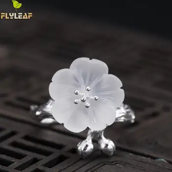 

Flyleaf Crystal Flower Real 925 Sterling Silver Rings For Women High Quality Fine Jewelry Open Ring Vintage Luxury Designer