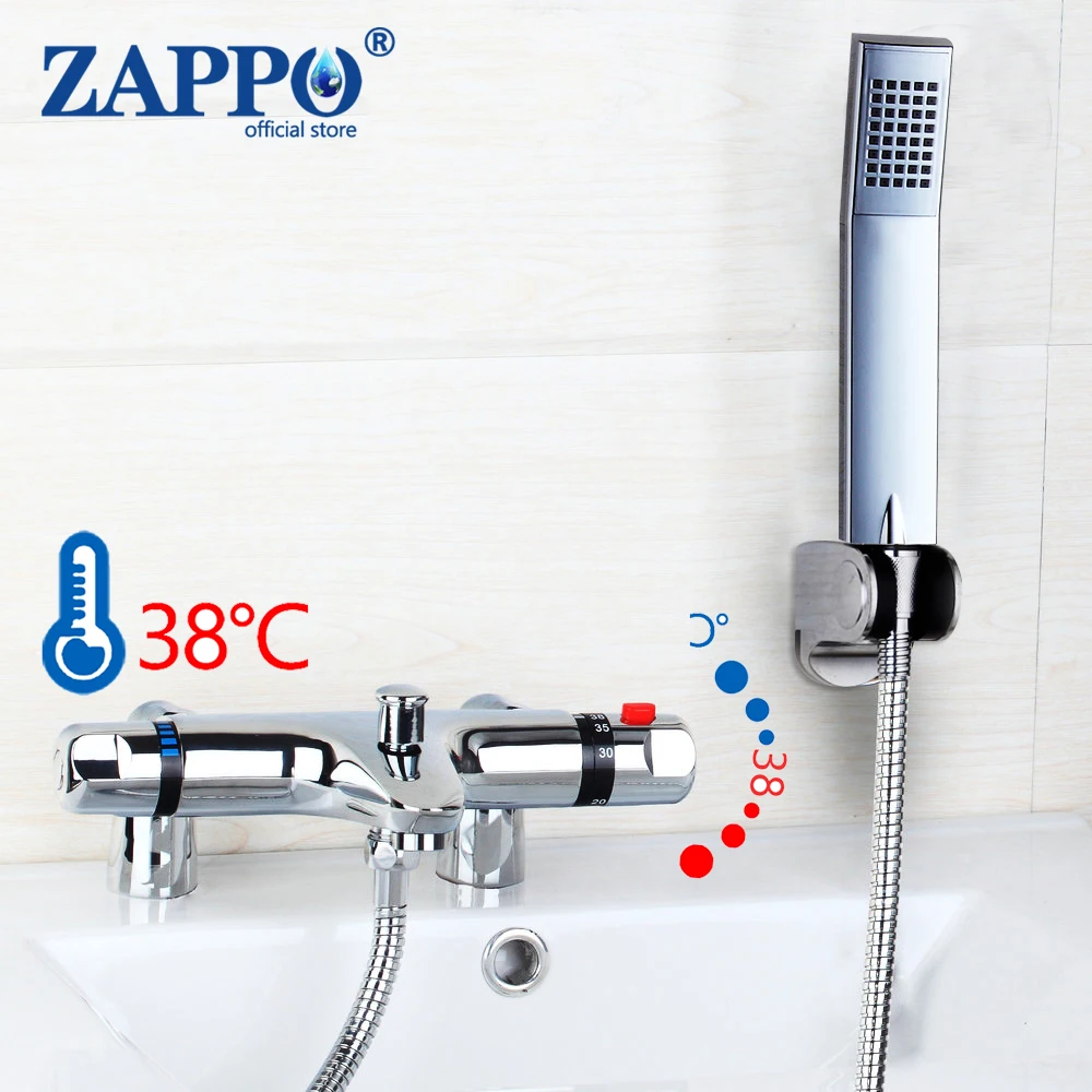 

ZAPPO Chrome Bathtub Faucet Thermostatic Concealed Shower Set Deck Mounted Shower Systerm Hot Cold Brass Mixer Tap