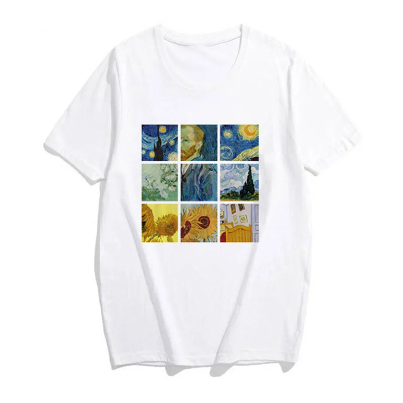 Футболка женская винтажная Monet art Oil футболка с картиной Мода для девочек мягкая Эстетическая печать o-образным вырезом крутая Harajuku повседневные топы
