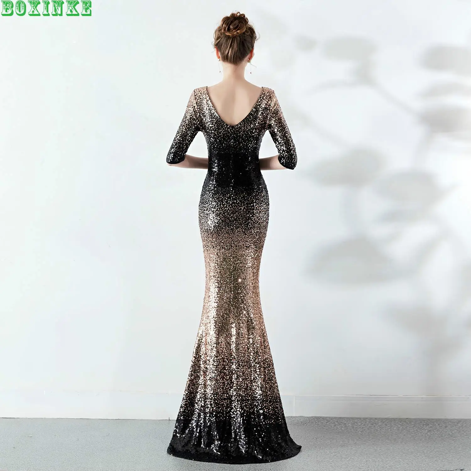 Пляжное платье, наполовину Vadim Lanon vestido de festa, благородное, элегантное, Утягивающее, сексуальное, рыбий хвост, длинное, для нового банкета с блестками