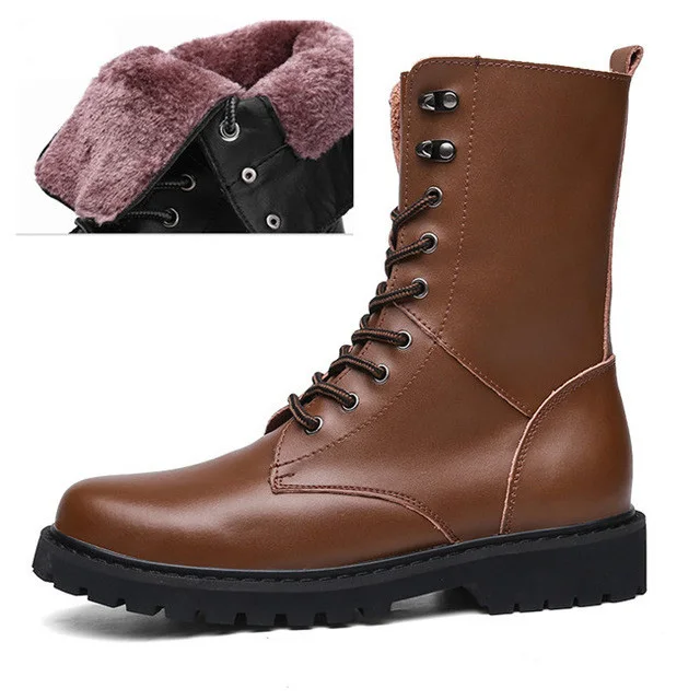 BROWN FUR LUFUMA/военные ботинки; Мужская зимняя обувь; теплые мужские кожаные ботинки; ковбойские тактические ботинки; мужская повседневная обувь; размеры 38-48 - Color: BROWN FUR