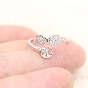

Lovely Little Bow Design Adjustable Women Wedding Engagement Pearl Ring Settings 925 Sterling Silver Semi Mount Ring Findings