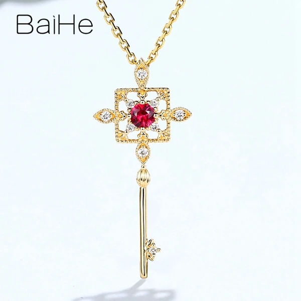 BAIHE Твердое 14 к желтое золото 0.12ct Рубин/Сапфир 0.06ct натуральные бриллианты Свадебные модные ювелирные украшения красивый кулон для ключей