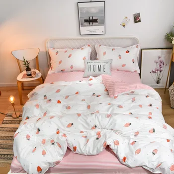 

Quilt Cover Bedding Set pink bedding set strawberry king size duvet cover sets bed sheets and pillowcases