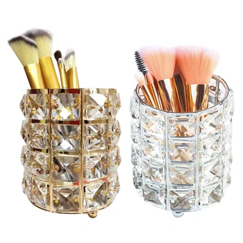 

Gold Crystal Makeup Brush Storage Tube Cosmetic Storage Box Eyebrow Pencil Makeup Organizer Bead Crystal Jewelry Storage Box