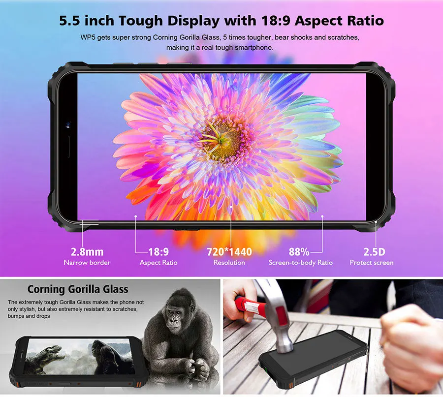 OUKITEL WP5 4GB 32GB IP68 Waterproof Smartphone 8000mAh Android 10.0 Triple Camera Face/Fingerprint ID 5.5 Inches Mobile Phones the best android cell phone