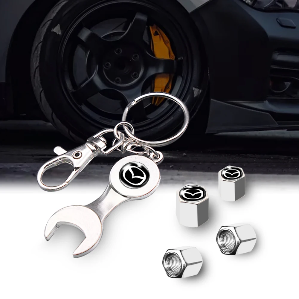 

4Pcs Car Metal Tire Valve Keychain Key Ring Car Tyre Stems Air Cover For Mazda Axela 2 3 MS 6 CX-5 CX-4 CX3 CX5 Axela demio Carb