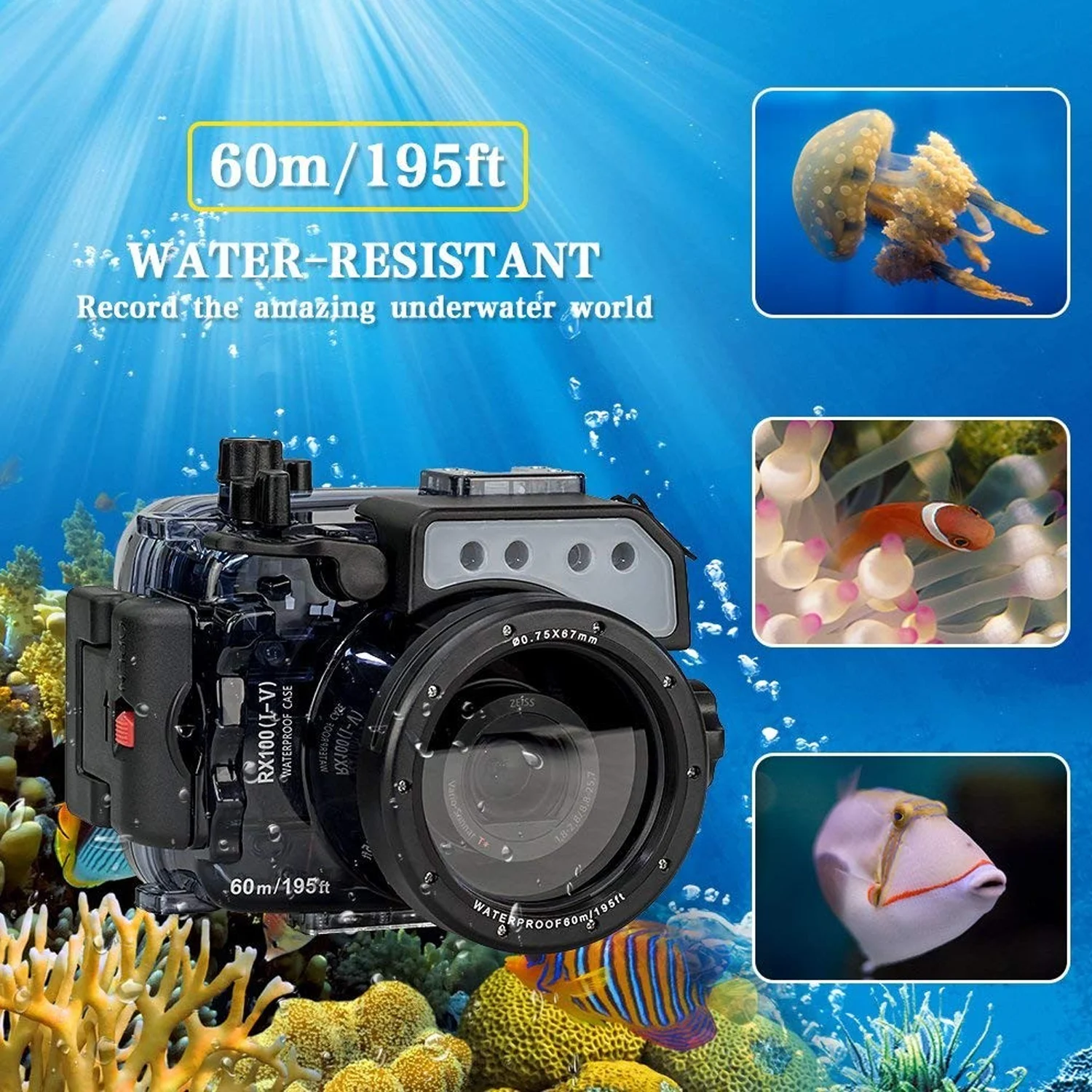 Seafrogs 60m/195ft Underwater Camera Housing for Sony DSC-RX100(I-V) M2 M3 M4 M5