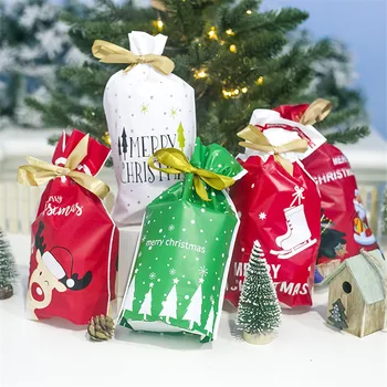 

50pcs Santa Sacks Elk Christmas Gift Bag Candy Dragee Drawstring Bag Christmas Decorations for Home Noel New Year 2020 Presents