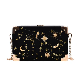 

Blue & Black Corduroy Box Shape Embroidery Fashion Women Clutch Bag Crossbody Shoulder Bag Purses and Handbags Chain Bag Pouch