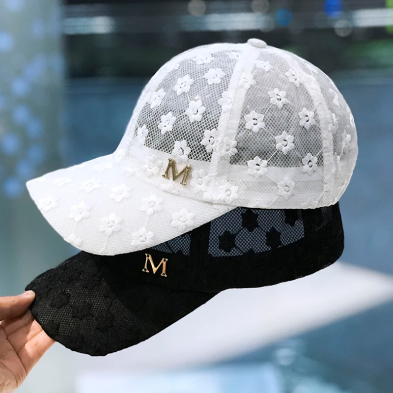 Thin Printed Lace Hats for Women, Baseball Cap, Sun Protection and Shading,  Hollow Duck Tongue Hat, Breathable Sun Hat, 2023 - AliExpress