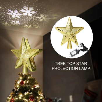 

LED Christmas Tree Lights With Rotating Snowflake Projection Light Topper Light For Home Christmas Decoration Pendant Ornament