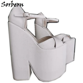 

Sorbern White Extreme Heel Sandal Strap Wedge Shoes 20Cm High Heel Summer Style Platform Sandals Slingbacks Cross Wide Strap