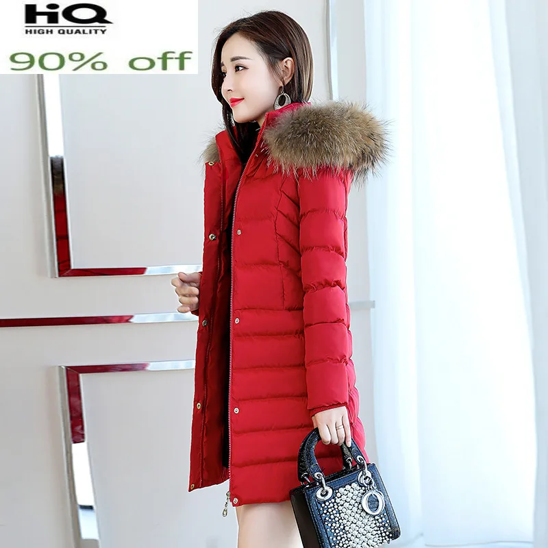 

Women's Down Jacket Warm Winter Coat Female 90% White Duck Down Jacket Hooded Raccoon Dog Fur Collar Mujeres Abrigos Pph1911