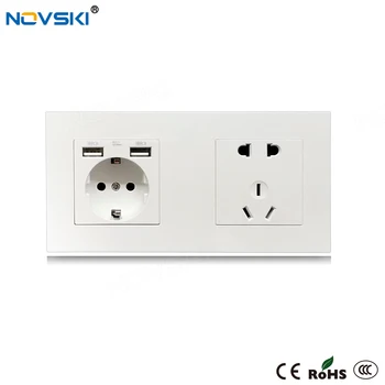 

NOVSKI wall socket for smart xiaomi gateway, usb 2.1A eu 16A russian power socket 10A 5-hole gb socket White, Hidden LED
