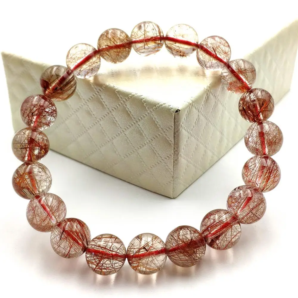 

9.5mm Natural Copper Rutilated Quartz Crystal Stretch Clear Round Beads Bracelet Wealthy Stone Jewelry From Brazil AAAAA