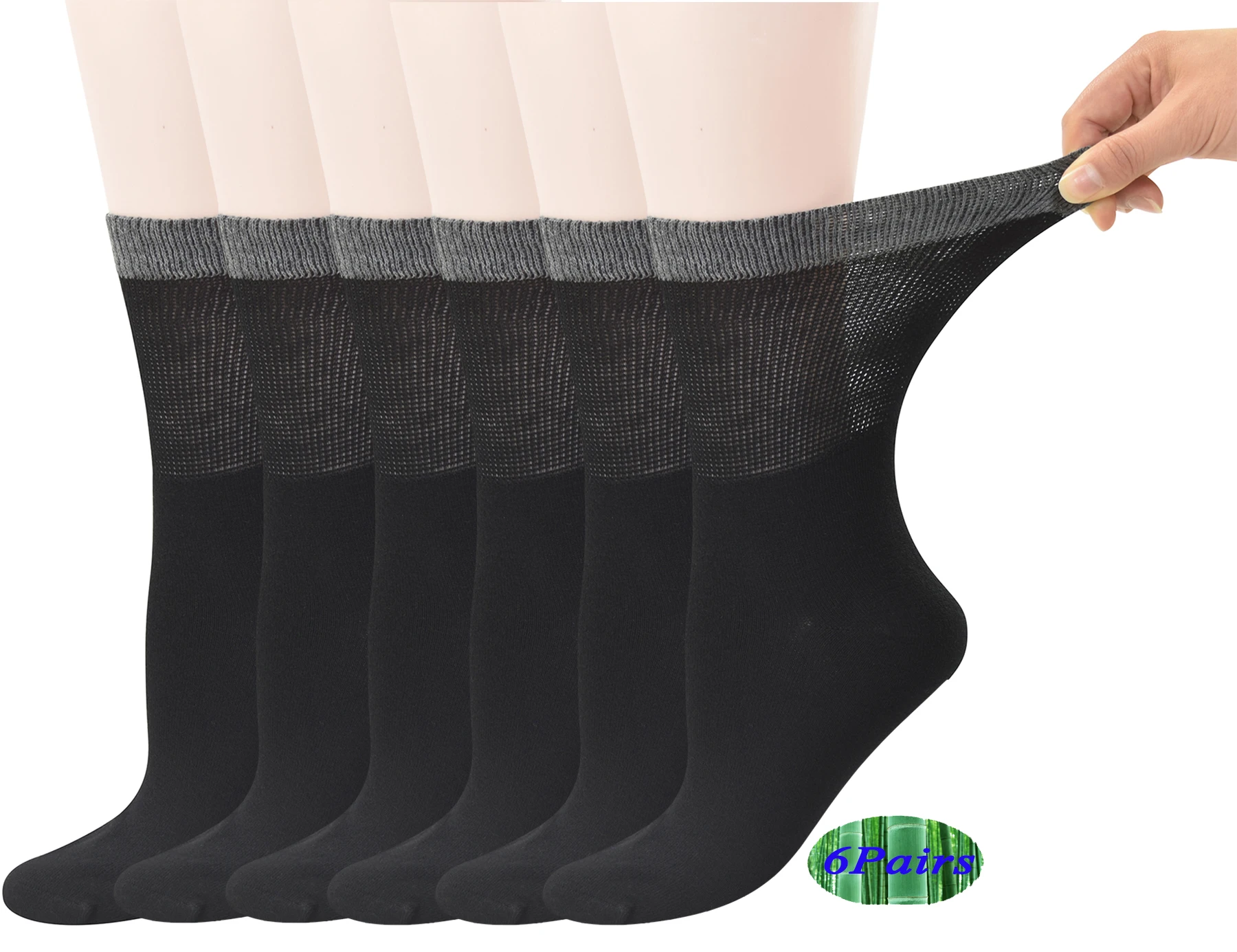 Womens Bamboo Diabetic Crew Socks With Seamless Toe,6 Pairs Size 9 11