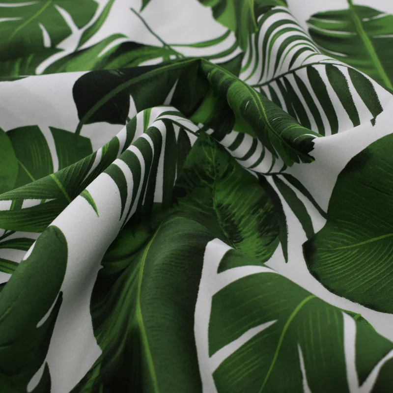 Хлопковая набивная ткань Пальмовые Листья реактивной окраски стрейч сатиновая хлопковая ткань для платья рубашка зеленая DIY модная ткань