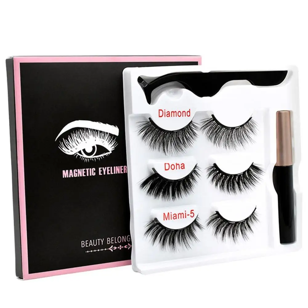 

Magnetic False Eyelashes Eyeliner Magnet Eyelash Set 3 Pairs Of Magnetic Eyelashes + Eyeliner + Tweezers