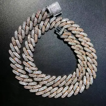 

Two-Tone Prong cuban chain Link Choker (12mm) in Rose/White Gold