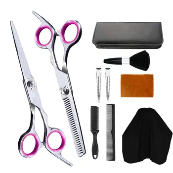 

10pcs Professional Hair Cutting Scissors Set Shears Razor Comb Clips Cape Kit X7JA