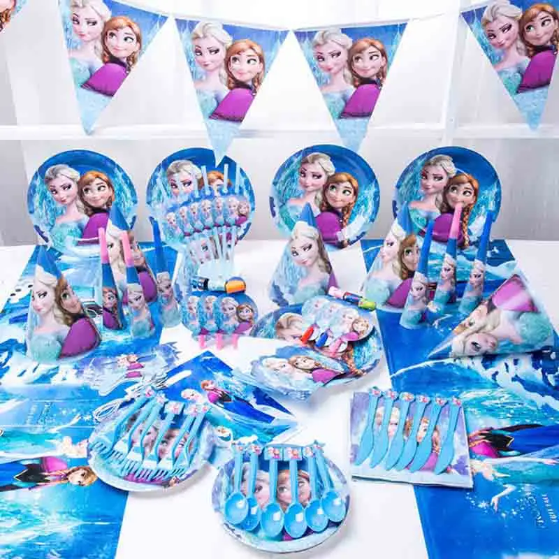 Set per feste a tema Principessa: stoviglie usa e getta, posate, tazze e palloncino Elsa - Perfetto per le feste di compleanno dei bambini