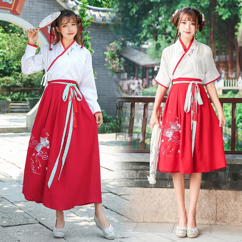 

Hanfu adult female daily costume Chinese style student class service spring and autumn stage performance photo suit