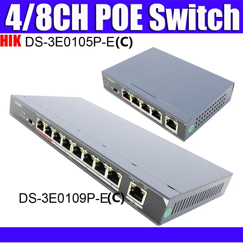 Неуправляемый коммутатор PoE Hikvision DS-3E0105P-E DS-3E0109P-E 4 порта и 8 портов 100 Мбит/с