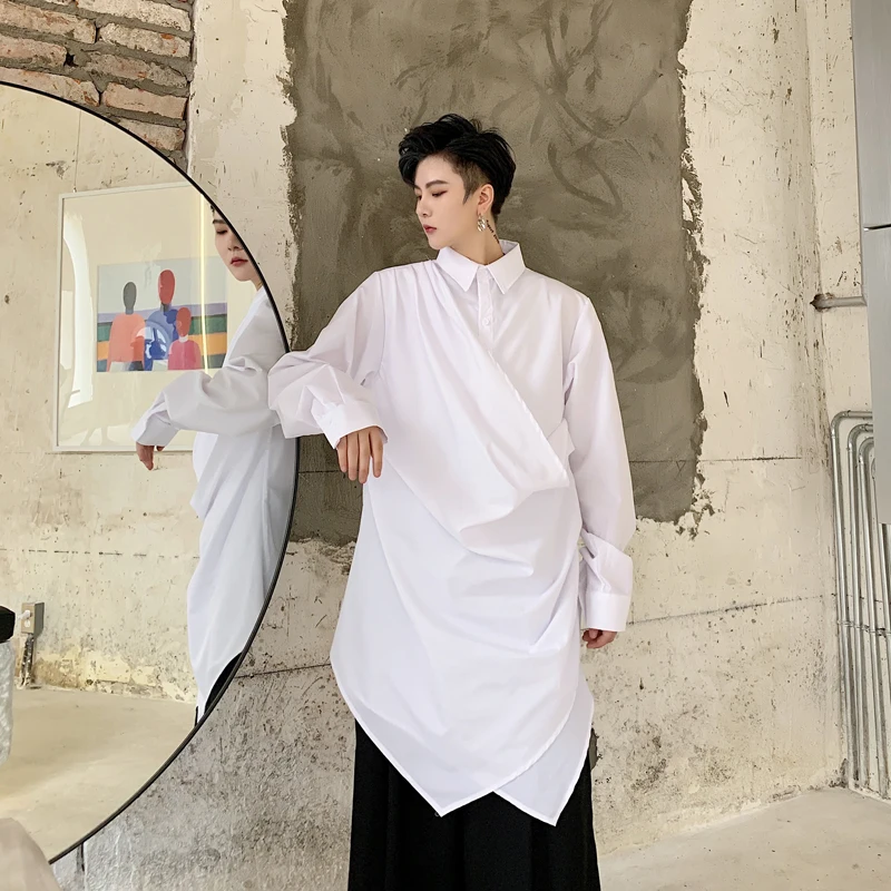 

MIXCUBIC 2019 Autumn Korean style unique Overlapping placket design shirts men casual slim black shirts S-XL