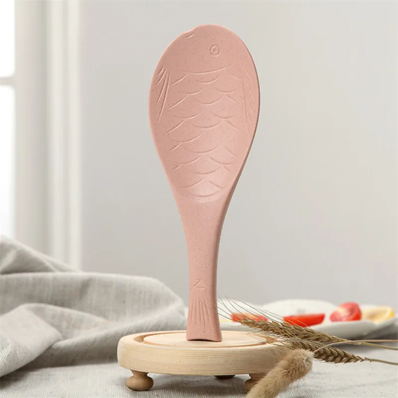 Pink 1 шт., 4 цвета, форма рыбы, Пшеничная солома, рисовая половник суповая ложка, обеденные ложки, Экологичная кухонная посуда, инструмент для приготовления пищи - Цвет: Pink