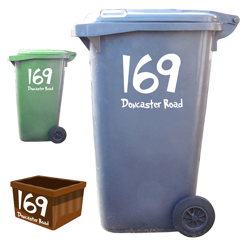3Pcs Wheelie Bin Numbers Custom House number and street name Sticker Decal Trash Can Rubbish Bin Garbage wheelie bin Sticker