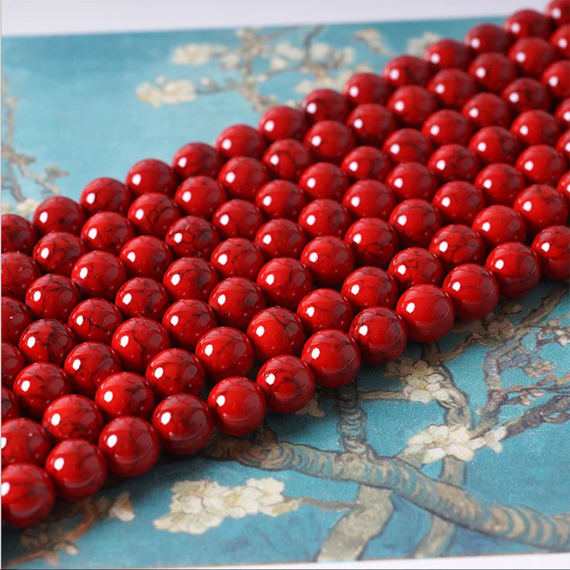 

Jewelery Beads Red Turquoise Round Loose Beads For Charm Necklace Making DIY 4 6 8 10 12mm