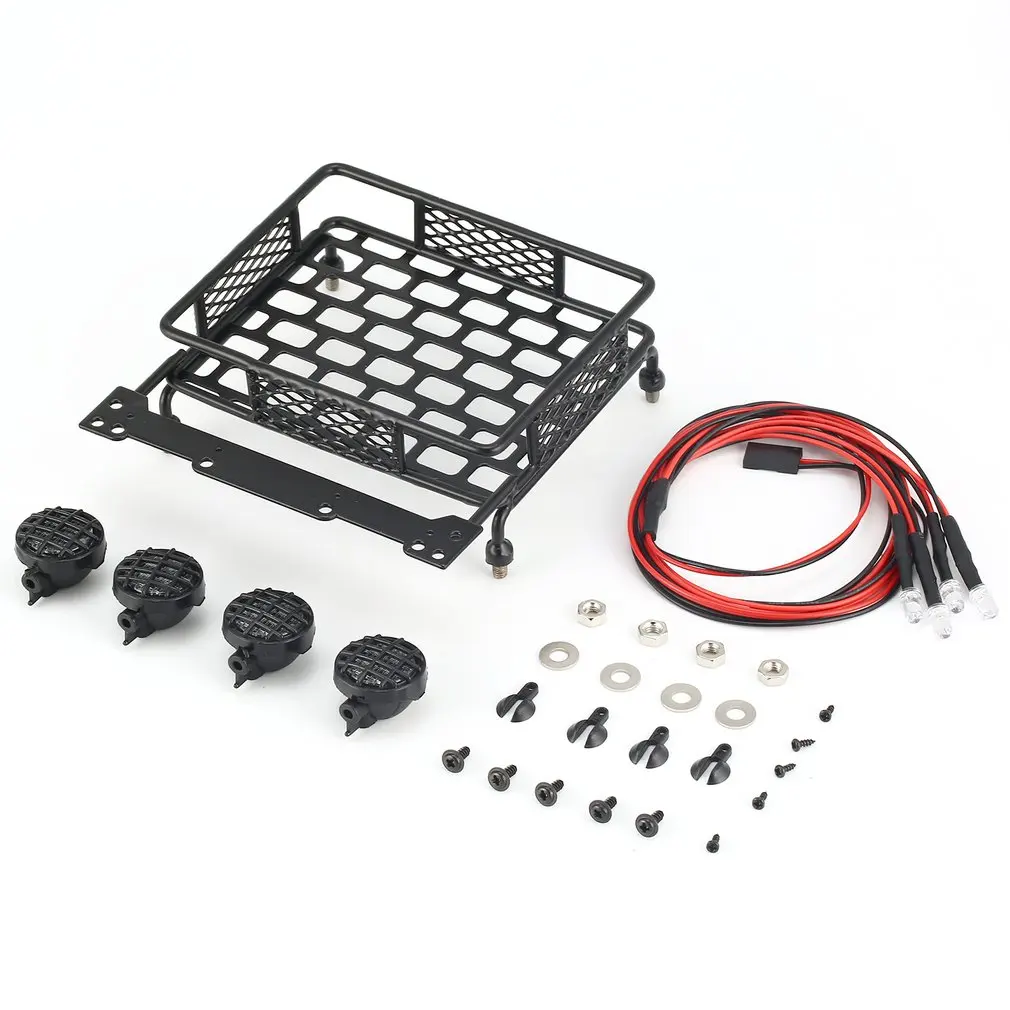 

RC Roof Rack Metal Roof Rack Luggage Carrier with LED Spotlights Bar for 1/10 RC Car Off-road Crawler TAMIYA CC01 AXIAL SCX10D90