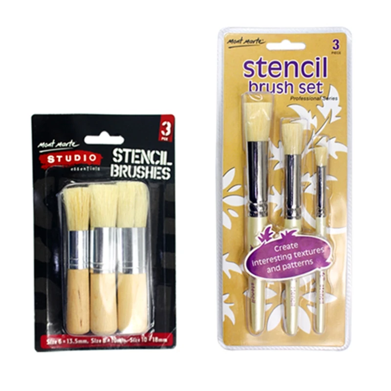 

3 pcs Short-handled Bristles Stencil brushes, profession Gesso Brushes,oil painting brush, round Bristles brush set Art Supplies