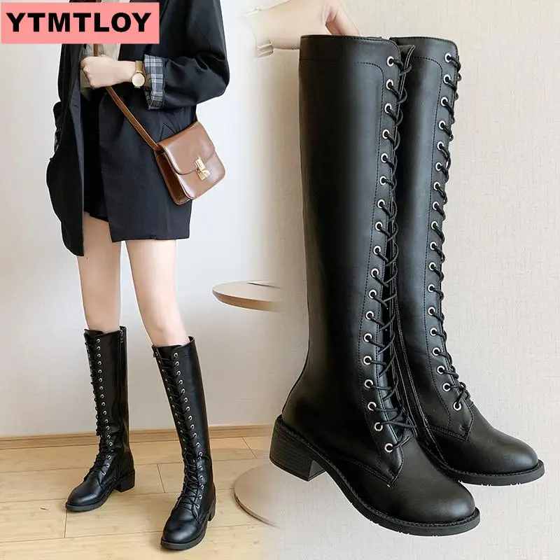 Cena Moda buty do kolan buty zimowe damskie czarny sexy PU grube szpilki długie buty grube z okrągłą głowę z boku na zamek błyskawiczny kobiety jest buty