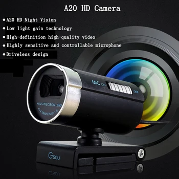 

A20 Laptop HD Camera With Microphone Night Vision Manual Focus 360 Degree Adjustable Office Work Video Camera USB 2.0 Camera