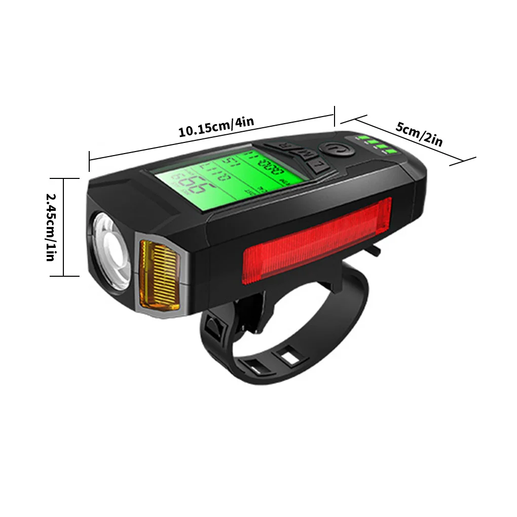 3 in 1 USB Bike Front Light 5 LED Bicycle Computer Horn Bicycle Flashlight IPX4 Waterproof Odometer Computer Speedometer